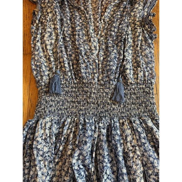 Ulla Johnson Dress Womens 4 Blue Floral Smocked Waist Ruffle Tassel Mini Boho - Picture 3 of 7